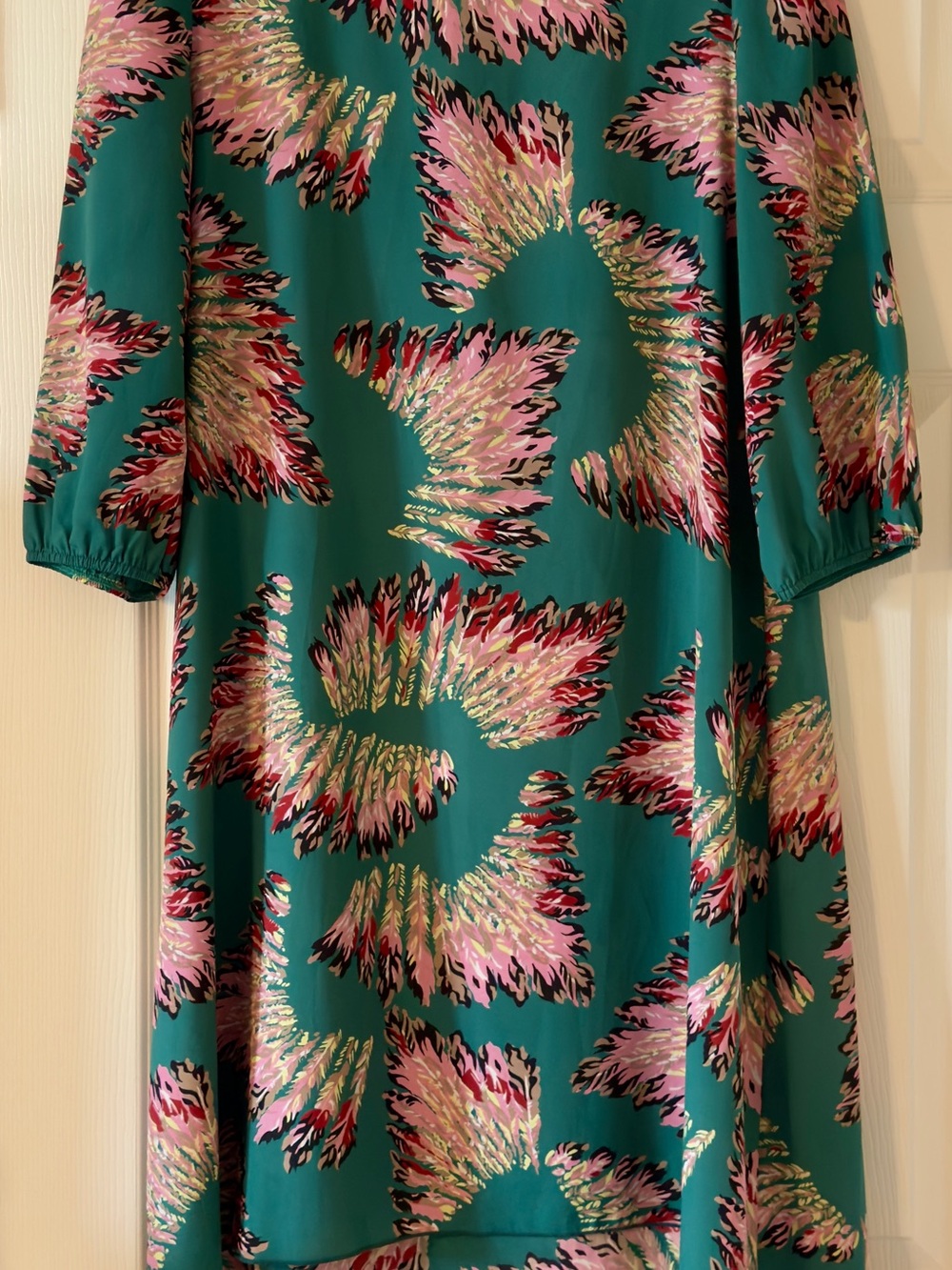 hello miss Teal A-Line Dress with Pink, Green & Gold Abstract Print